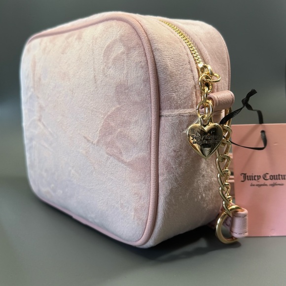 Juicy Couture Pink Diamond Heritage Crossbody Velour Embroidered Logo Bag - Picture 4 of 7